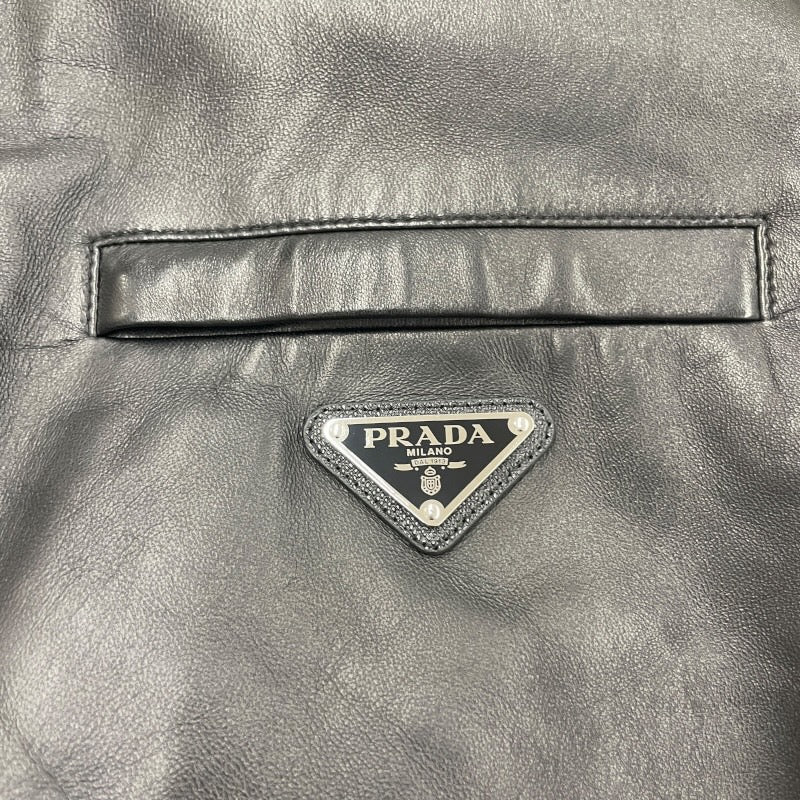 【PRADA】プラダ ボンバージャケット UPW280 ブルゾン レザーメンズ リバーシブル ナイロン ナッパレザー 三角プレート 現行モデル