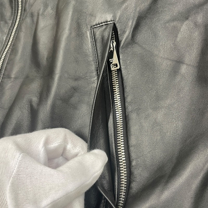 【PRADA】プラダ ボンバージャケット UPW280 ブルゾン レザーメンズ リバーシブル ナイロン ナッパレザー 三角プレート 現行モデル