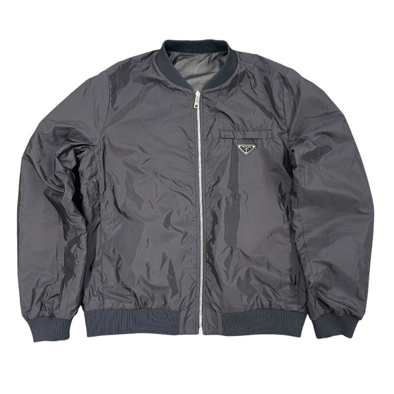 【PRADA】プラダ ボンバージャケット UPW280 ブルゾン レザーメンズ リバーシブル ナイロン ナッパレザー 三角プレート 現行モデル