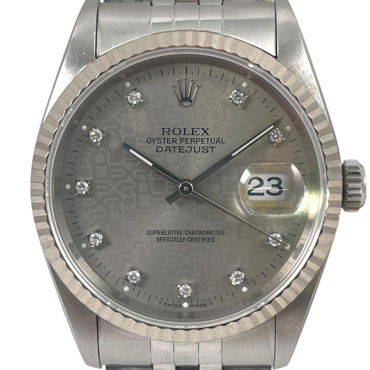 【ROLEX】ロレックス デイトジャスト 16234G 腕時計 SS/WGメンズ シルバー プリントコンピューター文字盤 10Pダイヤ プリコン