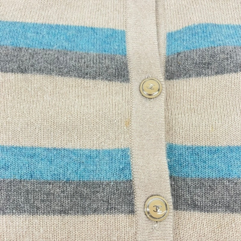 【CHANEL】シャネル カシミア100% ボーダー P30236K00365 カーディガン カシミヤ レディース ボタン カシミヤ
