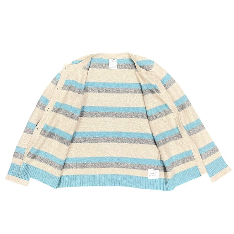 【CHANEL】シャネル カシミア100% ボーダー P30236K00365 カーディガン カシミヤ レディース ボタン カシミヤ