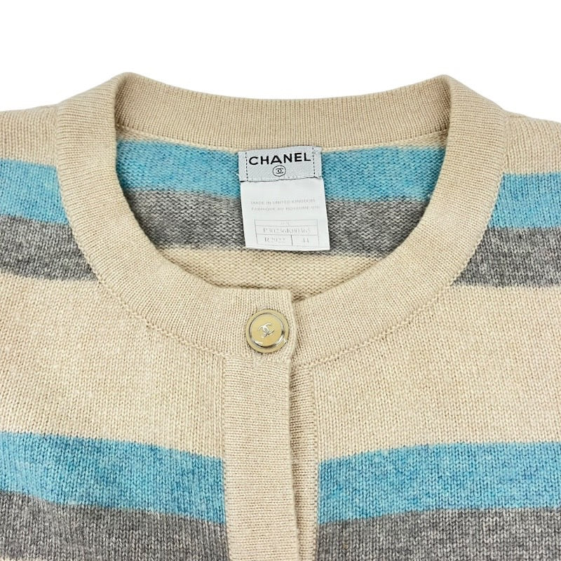 【CHANEL】シャネル カシミア100% ボーダー P30236K00365 カーディガン カシミヤ レディース ボタン カシミヤ