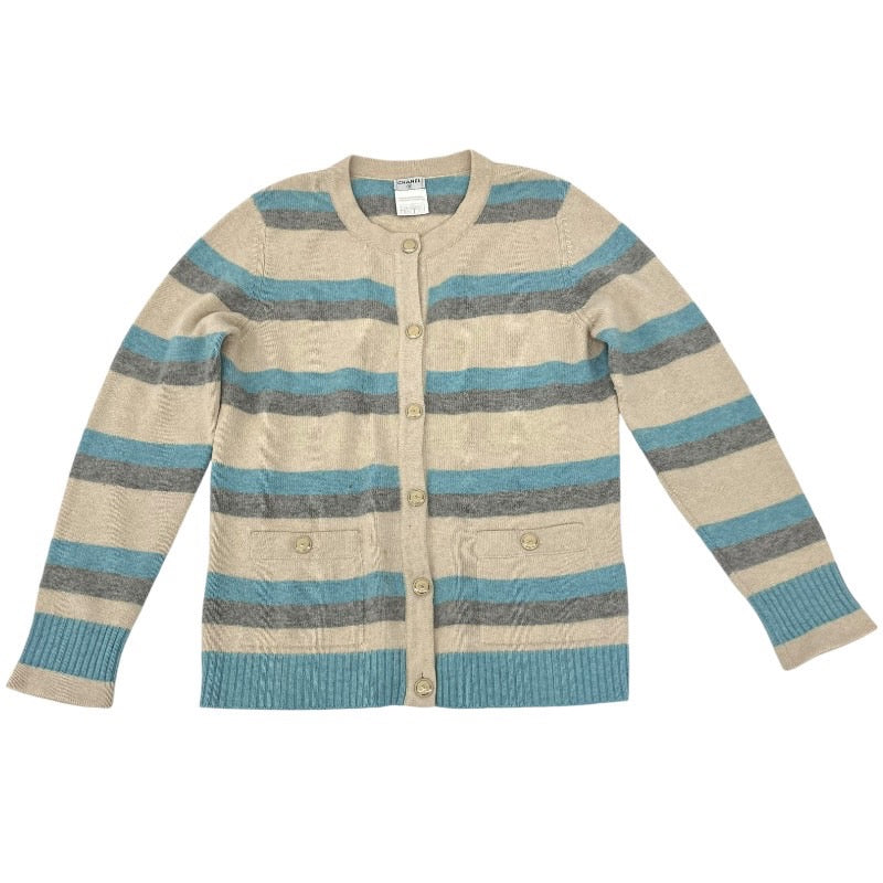 【CHANEL】シャネル カシミア100% ボーダー P30236K00365 カーディガン カシミヤ レディース ボタン カシミヤ