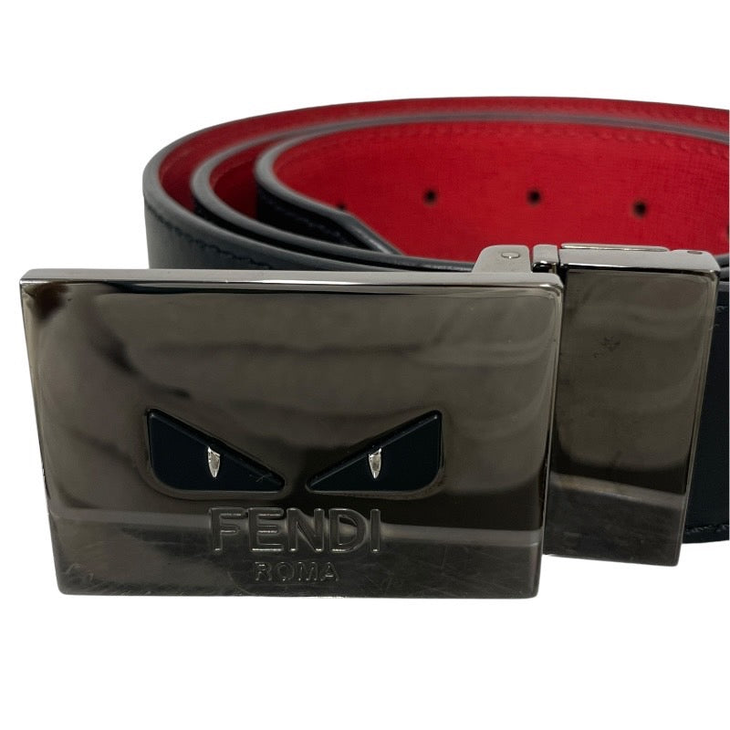 【FENDI】フェンディ モンスター リバーシブル ベルト レザーメンズ 黒/赤 レザー