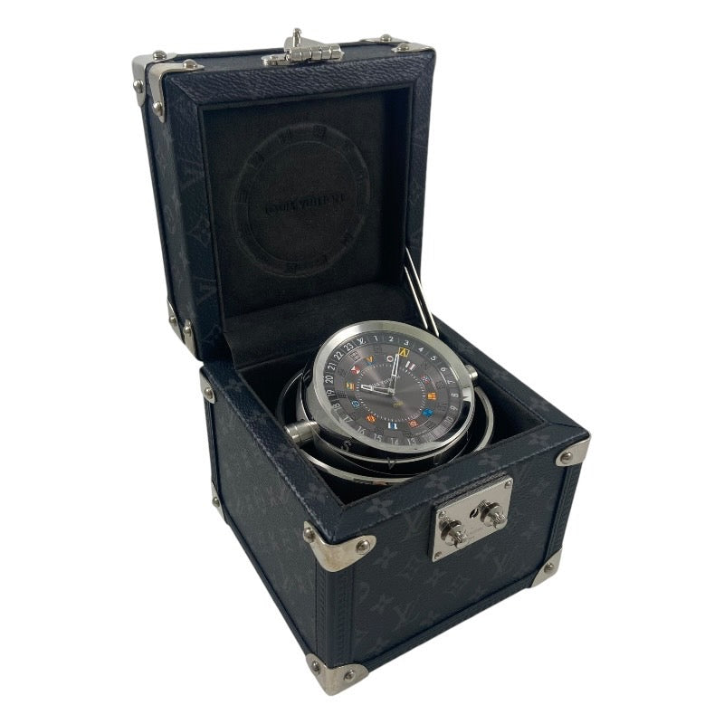 【LOUIS VUITTON】ルイ・ヴィトン タンブール デュアルタイム テーブルクロック Q1Q030 置時計ユニセックス トランク モノグラムエクリプス