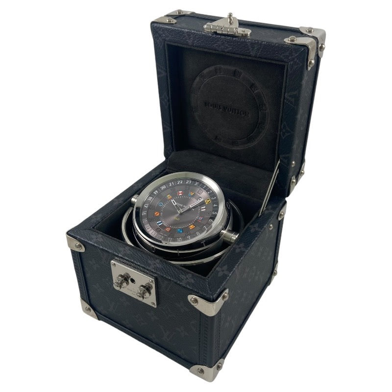 【LOUIS VUITTON】ルイ・ヴィトン タンブール デュアルタイム テーブルクロック Q1Q030 置時計ユニセックス トランク モノグラムエクリプス