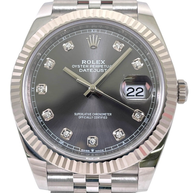 【ROLEX】ロレックス デイトジャスト41 126334G 腕時計 SS/WGメンズ ジュビリーブレス スレート 10Pダイヤ ランダム番 グレー
