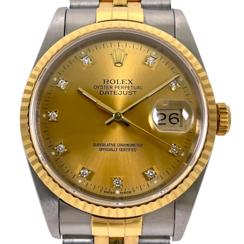 【ROLEX】ロレックス デイトジャスト 16233G 腕時計 SS/YGメンズ 10Pダイヤモンド イエローゴールド コンビ
