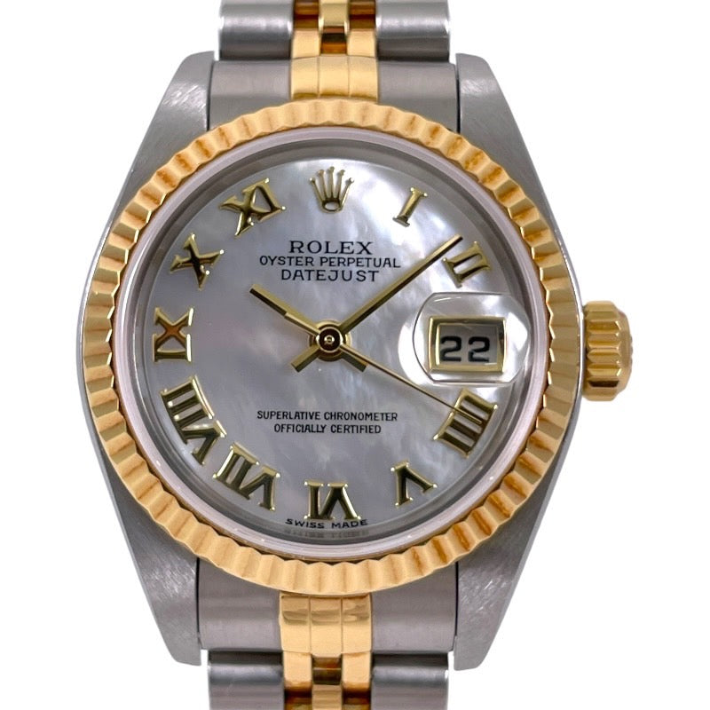 【ROLEX】ロレックス オイスターパーペチュアル デイトジャスト 79173NR 腕時計 SS/YGレディース ホワイトシェル ローマ K番