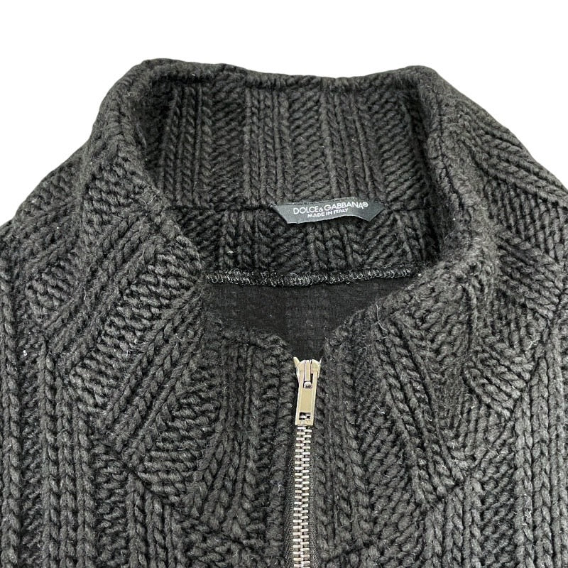 【DOLCE&GABBANA】ドルチェアンドガッバーナ ジップアップウールジャケット G9K94T ブルゾン ウール メンズ ドルガバ 黒 ブラック ニット セーター プレート