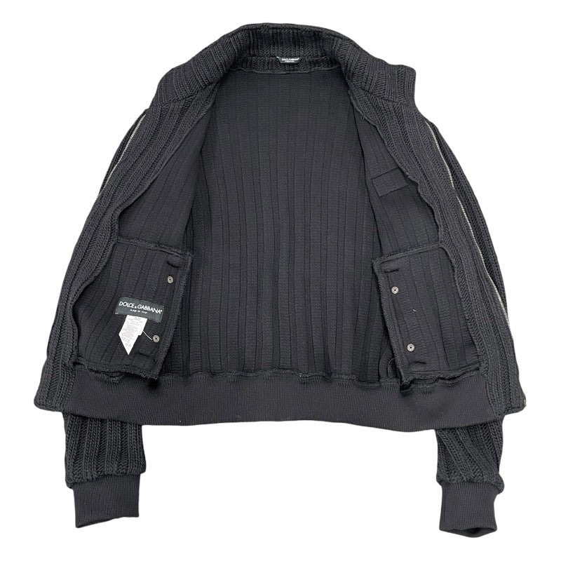 【DOLCE&GABBANA】ドルチェアンドガッバーナ ジップアップウールジャケット G9K94T ブルゾン ウール メンズ ドルガバ 黒 ブラック ニット セーター プレート