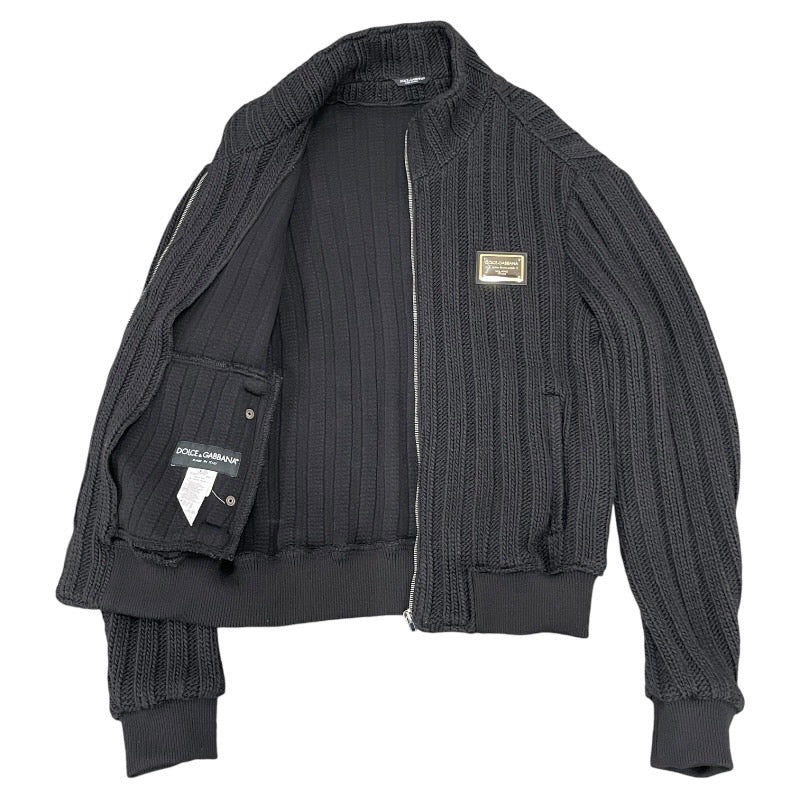 【DOLCE&GABBANA】ドルチェアンドガッバーナ ジップアップウールジャケット G9K94T ブルゾン ウール メンズ ドルガバ 黒 ブラック ニット セーター プレート
