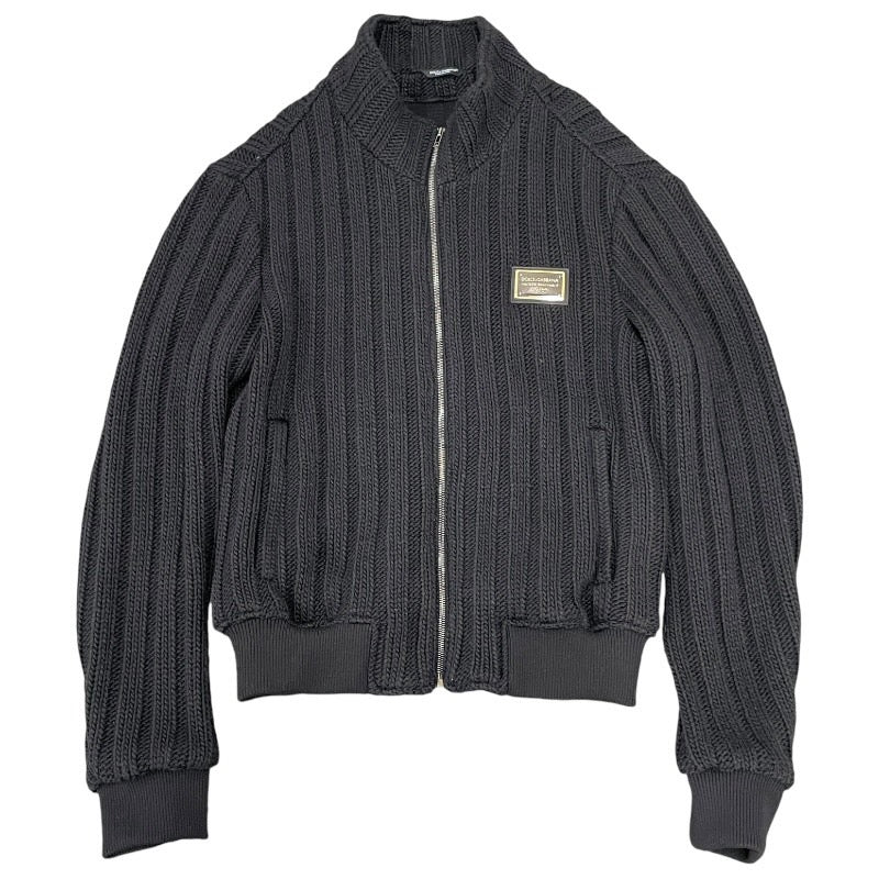【DOLCE&GABBANA】ドルチェアンドガッバーナ ジップアップウールジャケット G9K94T ブルゾン ウール メンズ ドルガバ 黒 ブラック ニット セーター プレート