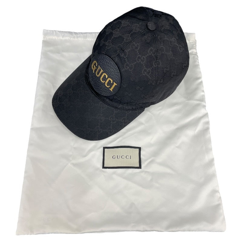 【GUCCI】グッチ ベースボールキャップ 576253 キャップ キャンバス メンズ GGキャンバス レザーロゴパッチ 黒 ブラック 帽子 Lサイズ 59cm