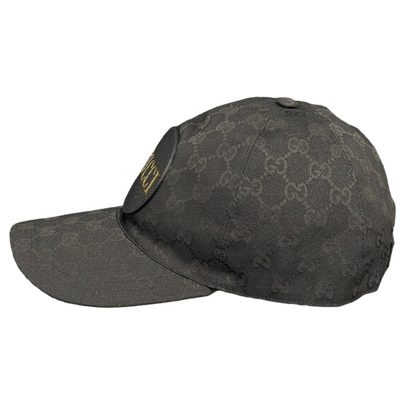 【GUCCI】グッチ ベースボールキャップ 576253 キャップ キャンバス メンズ GGキャンバス レザーロゴパッチ 黒 ブラック 帽子 Lサイズ 59cm