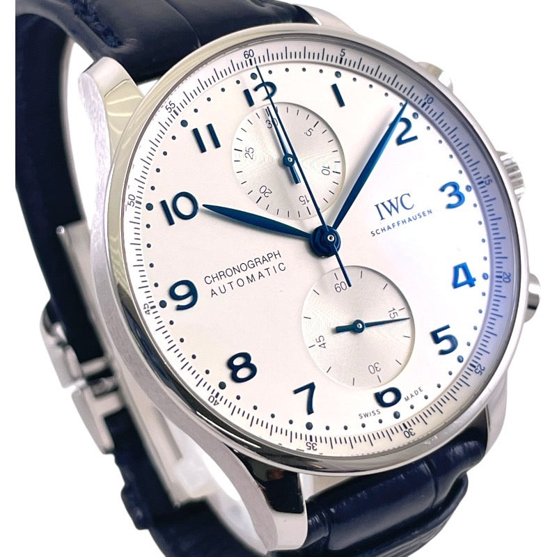 【IWC】インターナショナルウォッチカンパニー IWC ポルトギーゼ クロノグラフ IW371605 腕時計 SS/レザー メンズ スモールセコンド スモセコ 裏スケ シルバー文字盤