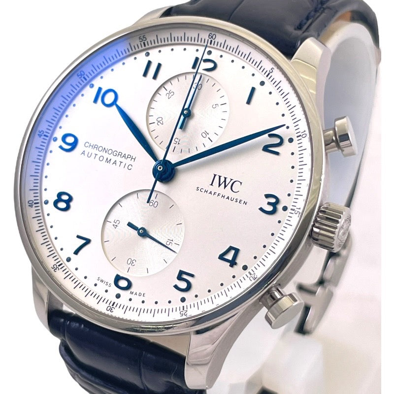 【IWC】インターナショナルウォッチカンパニー IWC ポルトギーゼ クロノグラフ IW371605 腕時計 SS/レザー メンズ スモールセコンド スモセコ 裏スケ シルバー文字盤