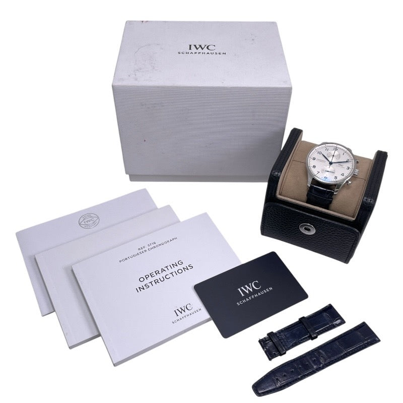 【IWC】インターナショナルウォッチカンパニー IWC ポルトギーゼ クロノグラフ IW371605 腕時計 SS/レザー メンズ スモールセコンド スモセコ 裏スケ シルバー文字盤