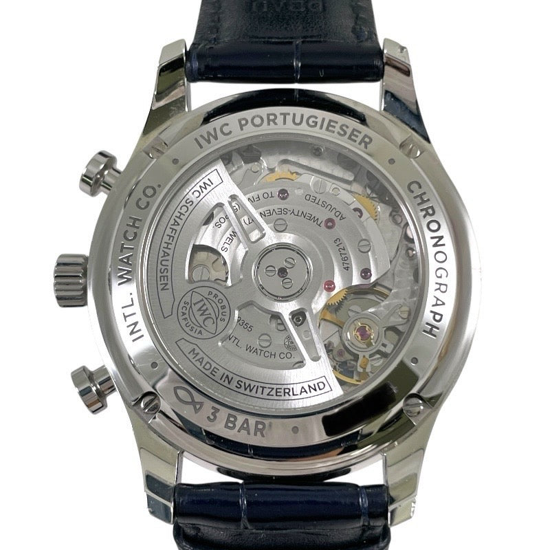 【IWC】インターナショナルウォッチカンパニー IWC ポルトギーゼ クロノグラフ IW371605 腕時計 SS/レザー メンズ スモールセコンド スモセコ 裏スケ シルバー文字盤