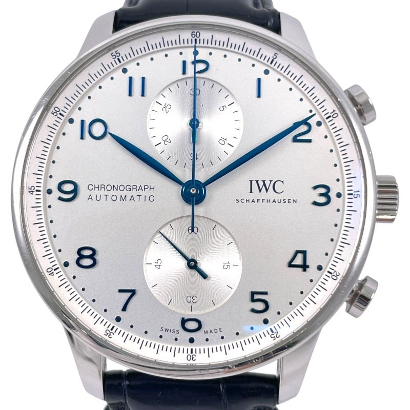【IWC】インターナショナルウォッチカンパニー IWC ポルトギーゼ クロノグラフ IW371605 腕時計 SS/レザー メンズ スモールセコンド スモセコ 裏スケ シルバー文字盤