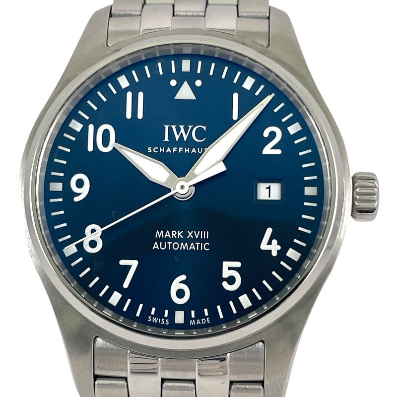 【IWC】インターナショナルウォッチカンパニー マーク18 プティプランス IW327016 腕時計 ステンレススチールメンズ デイト SS/SS  パイロットウォッチ ブルー文字盤