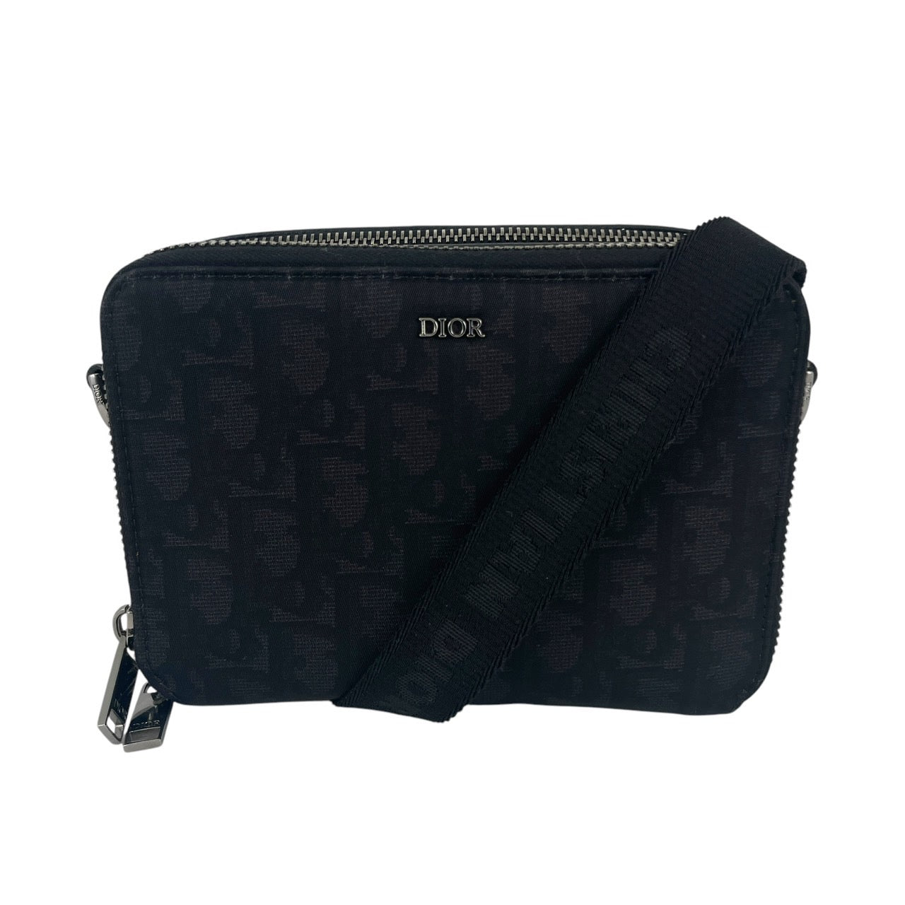 【Christian Dior】クリスチャンディオール ストラップジップポーチ ショルダーバッグ ナイロンユニセックス ポシェット オブリーク トロッター ブラック