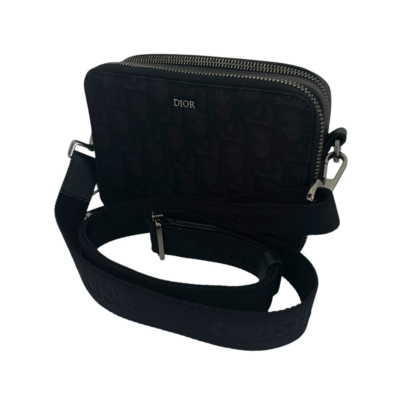 【Christian Dior】クリスチャンディオール ストラップジップポーチ ショルダーバッグ ナイロンユニセックス ポシェット オブリーク トロッター ブラック