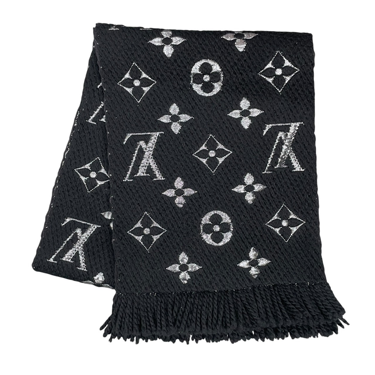 【LOUIS VUITTON】ルイ・ヴィトン エシャルプ ロゴマニア シャイン M75833 マフラー シルク レディース モノグラム ブラック ノワール 黒