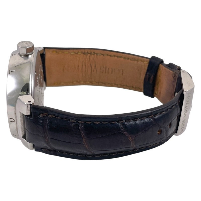 【LOUIS VUITTON】ルイ・ヴィトン タンブール GMT Q1131 腕時計 SS/レザーメンズ ブラウン文字盤 デイト