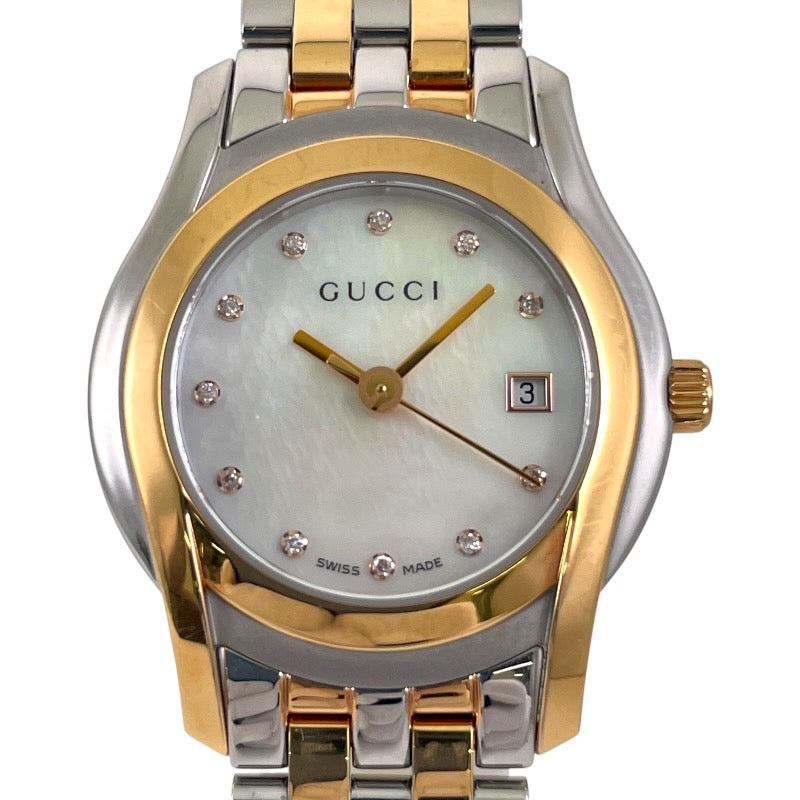 【GUCCI】グッチ Gクラス YA055535 5500L 腕時計 ステンレススチール レディース シェル文字盤 11Pダイヤ コンビ