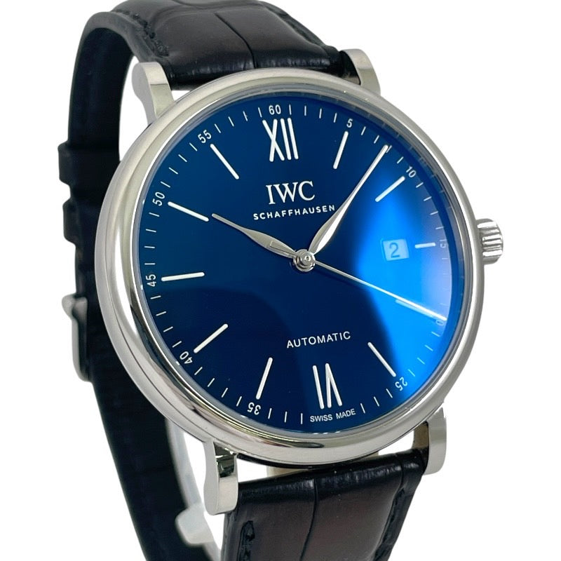 【IWC】インターナショナルウォッチカンパニー ポートフィノ IW356518 腕時計 SS/レザー メンズ 150イヤーズ 2000本限定 青文字盤 ブルー