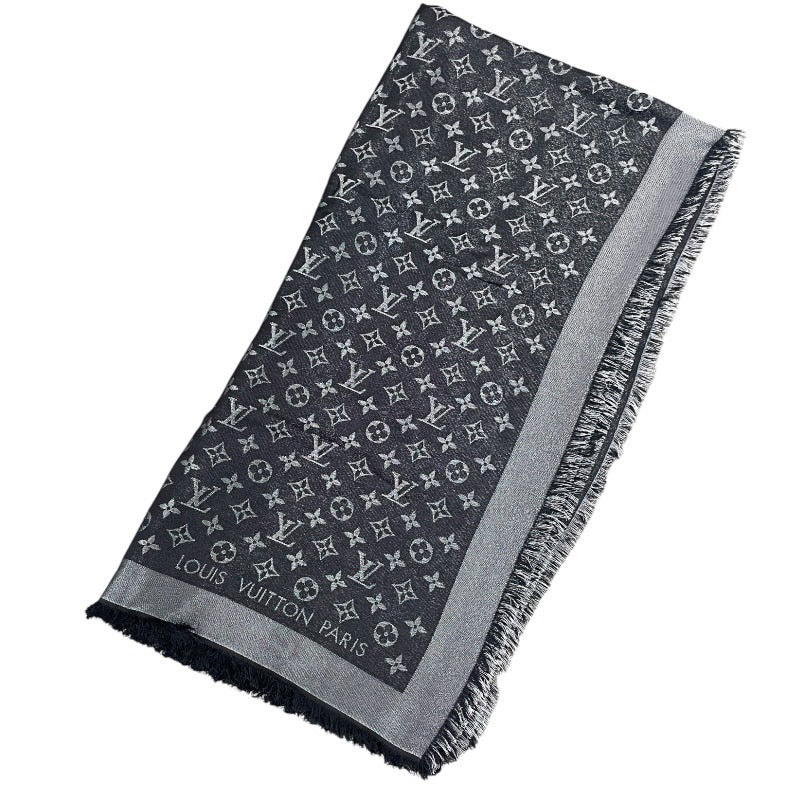 【LOUIS VUITTON】ルイ・ヴィトン ショール モノグラム シャイン M75123 ショールレディース マフラー 大判ショール 黒 ブラック