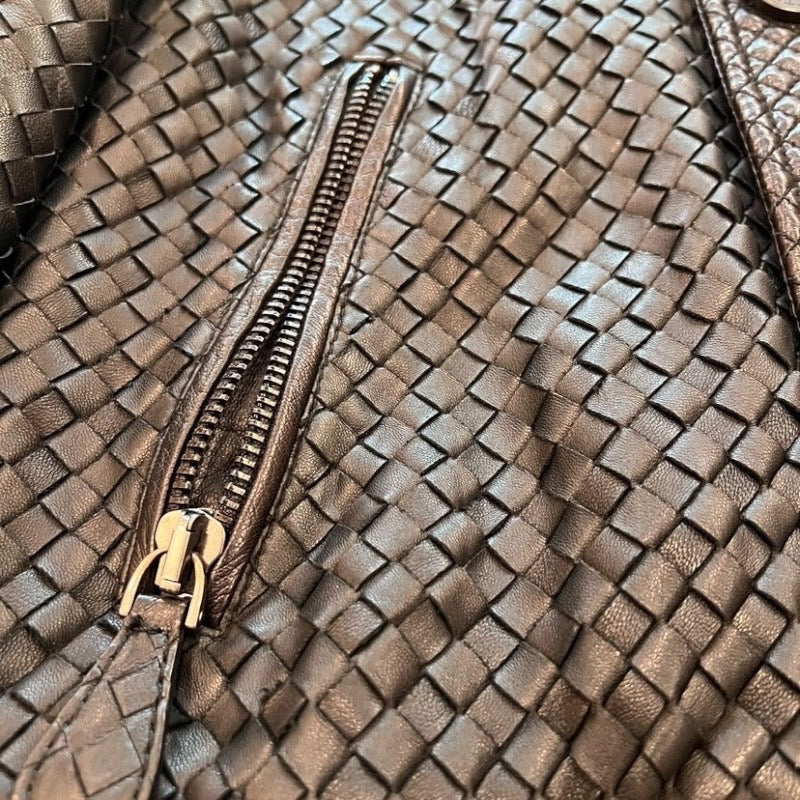 【BOTTEGAVENETA】ボッテガヴェネタ イントレチャート レザージャケット ブルゾン レザーメンズ 黒 ブラック
