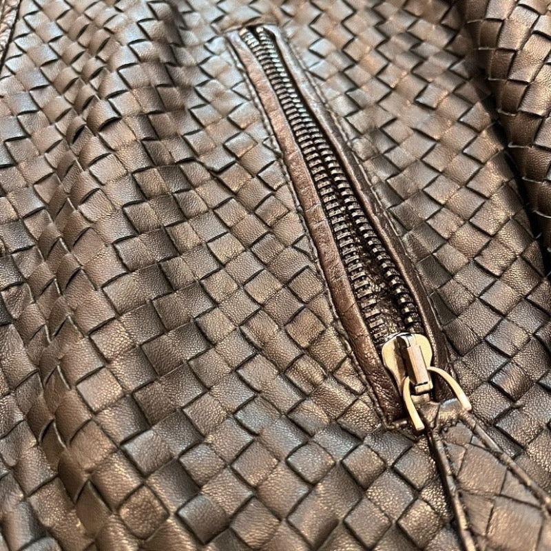 【BOTTEGAVENETA】ボッテガヴェネタ イントレチャート レザージャケット ブルゾン レザーメンズ 黒 ブラック