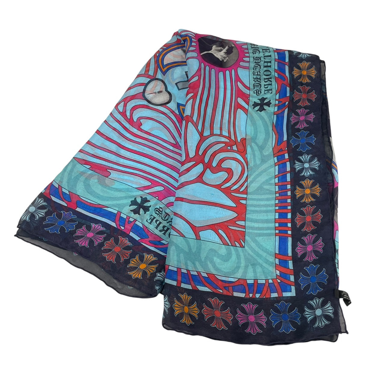 【CHROME HEARTS】クロムハーツ MAPPLETHORPE スカーフ シルクユニセックス メイプルソープ SILK ブルー クロス