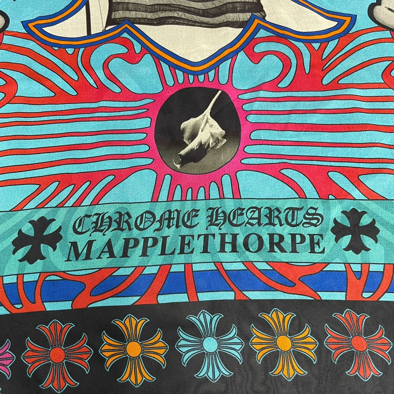 【CHROME HEARTS】クロムハーツ MAPPLETHORPE スカーフ シルクユニセックス メイプルソープ SILK ブルー クロス