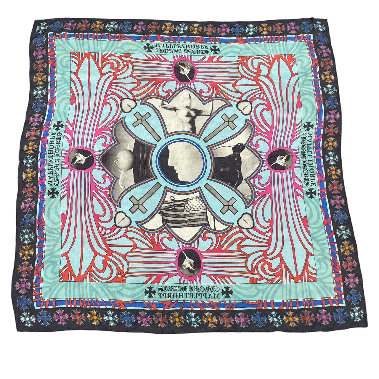 【CHROME HEARTS】クロムハーツ MAPPLETHORPE スカーフ シルクユニセックス メイプルソープ SILK ブルー クロス