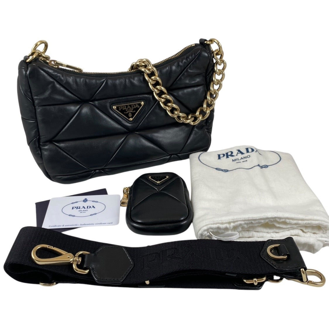 【PRADA】プラダ パデッド 1BC157 ショルダーバッグ レザー レディース 2WAY 本革 チェーン ポーチ付 黒