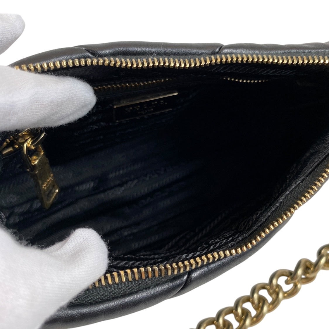 【PRADA】プラダ パデッド 1BC157 ショルダーバッグ レザー レディース 2WAY 本革 チェーン ポーチ付 黒