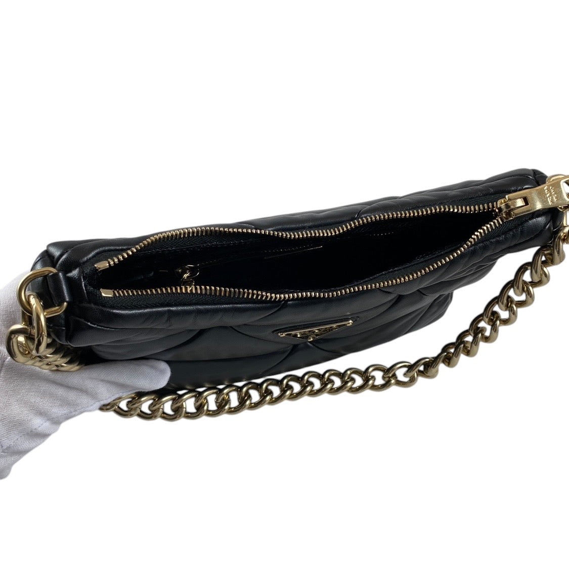 【PRADA】プラダ パデッド 1BC157 ショルダーバッグ レザー レディース 2WAY 本革 チェーン ポーチ付 黒