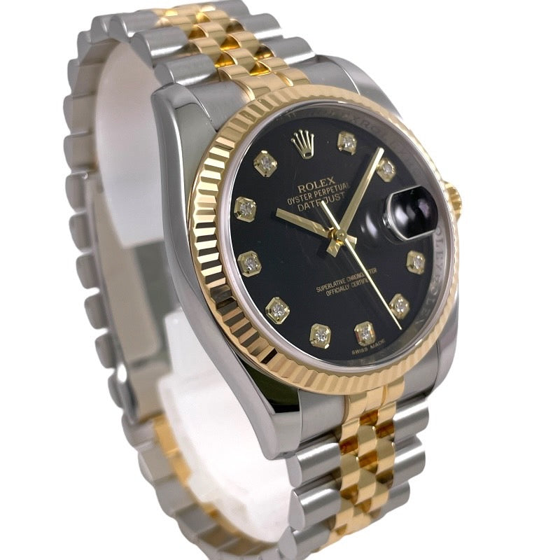 【ROLEX】ロレックス デイトジャスト 116233G 腕時計 SS/YG メンズ 黒文字盤 10Pダイヤ イエローゴールド 新品仕上げ済