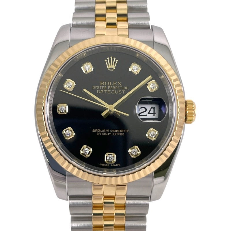 【ROLEX】ロレックス デイトジャスト 116233G 腕時計 SS/YG メンズ 黒文字盤 10Pダイヤ イエローゴールド 新品仕上げ済