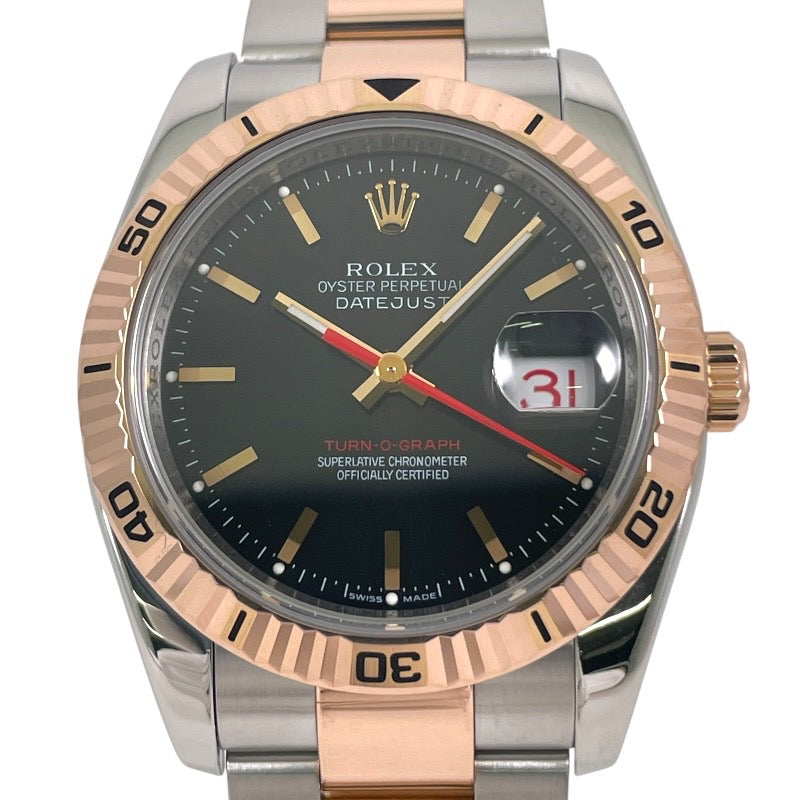 【ROLEX】ロレックス デイトジャスト ターノグラフ 116261 腕時計 SS/PG メンズ オイスターブレス ピンクゴールド 黒文字盤