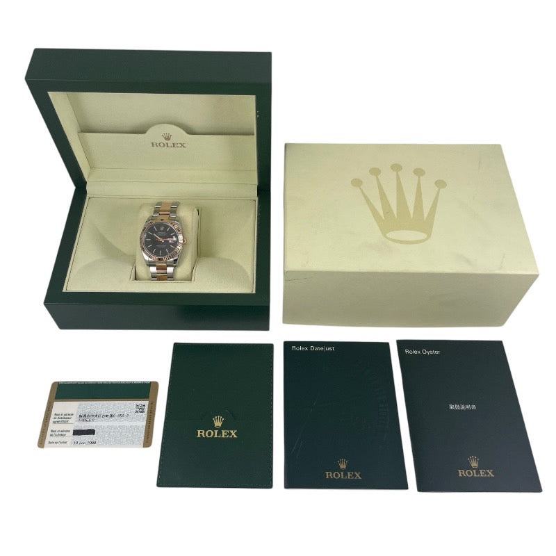 【ROLEX】ロレックス デイトジャスト ターノグラフ 116261 腕時計 SS/PG メンズ オイスターブレス ピンクゴールド 黒文字盤