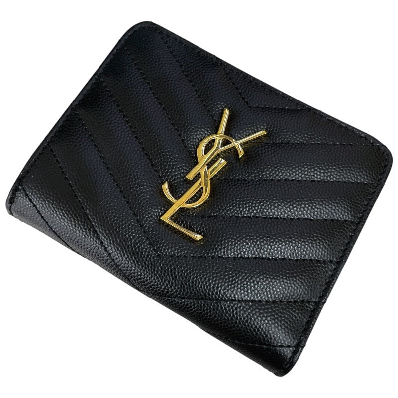 【SAINT LAURENT PARIS】サンローランパリ モノグラム 668288 二つ折り財布 レザーレディース ラウンドファスナー 2つ折り 黒 ブラック コンパクト ジップアラウンド