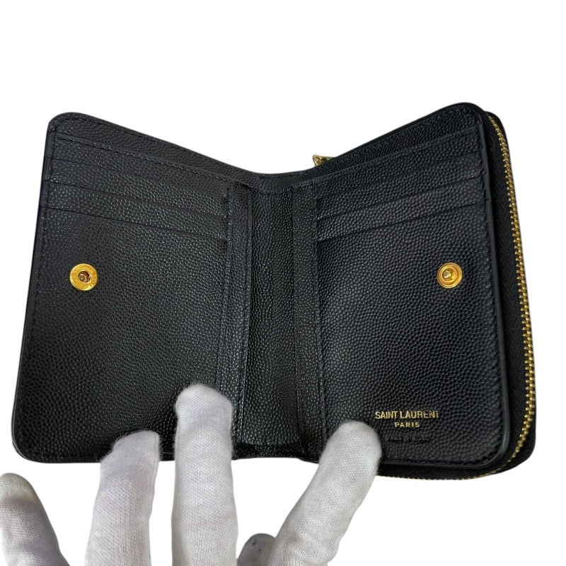【SAINT LAURENT PARIS】サンローランパリ モノグラム 668288 二つ折り財布 レザーレディース ラウンドファスナー 2つ折り 黒 ブラック コンパクト ジップアラウンド