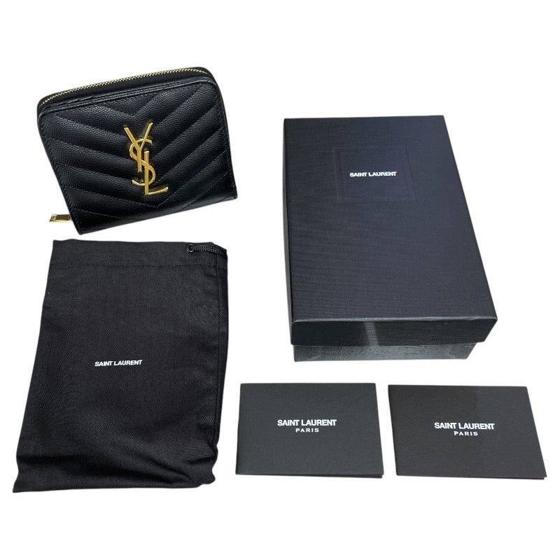【SAINT LAURENT PARIS】サンローランパリ モノグラム 668288 二つ折り財布 レザーレディース ラウンドファスナー 2つ折り 黒 ブラック コンパクト ジップアラウンド