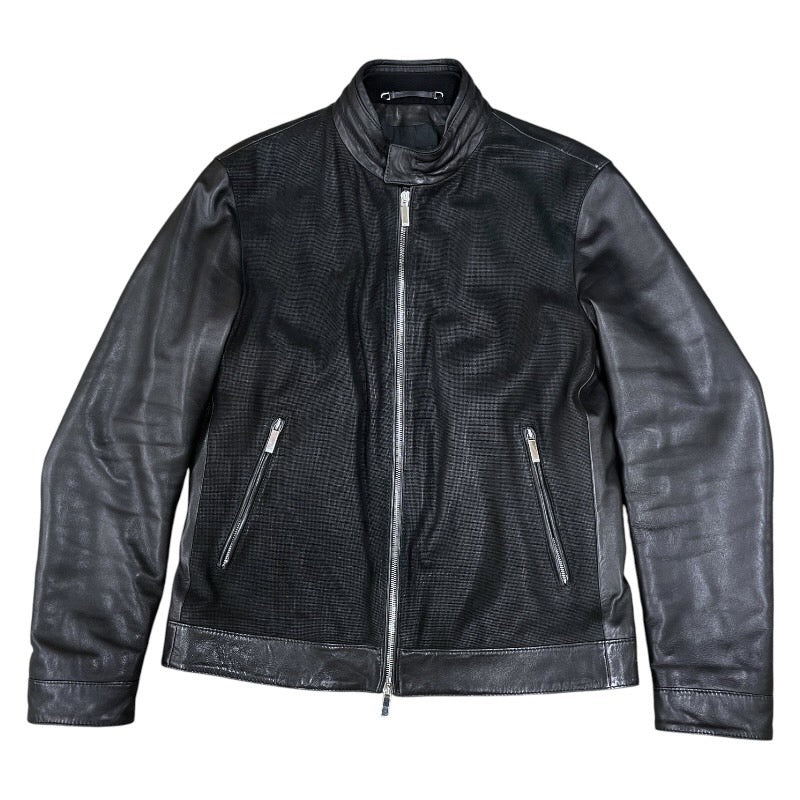 【HUGO BOSS】ヒューゴボス レザー シングル ライダースジャケット レザー メンズ TAILORED 黒 ブラック サイズ48