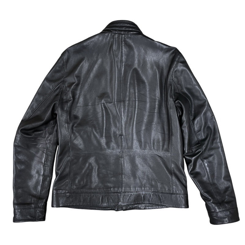 【HUGO BOSS】ヒューゴボス レザー シングル ライダースジャケット レザー メンズ TAILORED 黒 ブラック サイズ48